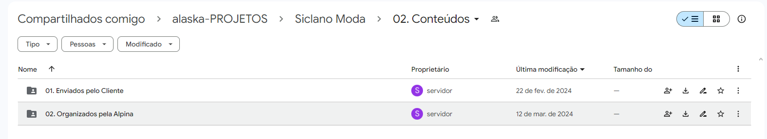 Drive mostrando a pasta de Conteúdos